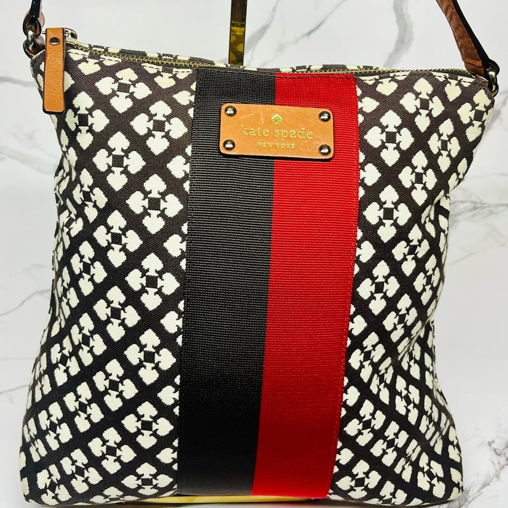 Kate Spade Jacquard Print Red & Black Striped Crossbody Bag